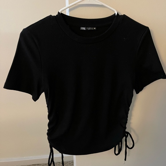 Zara Black Ruched Ribbed Top !!! - Picture 2 of 3